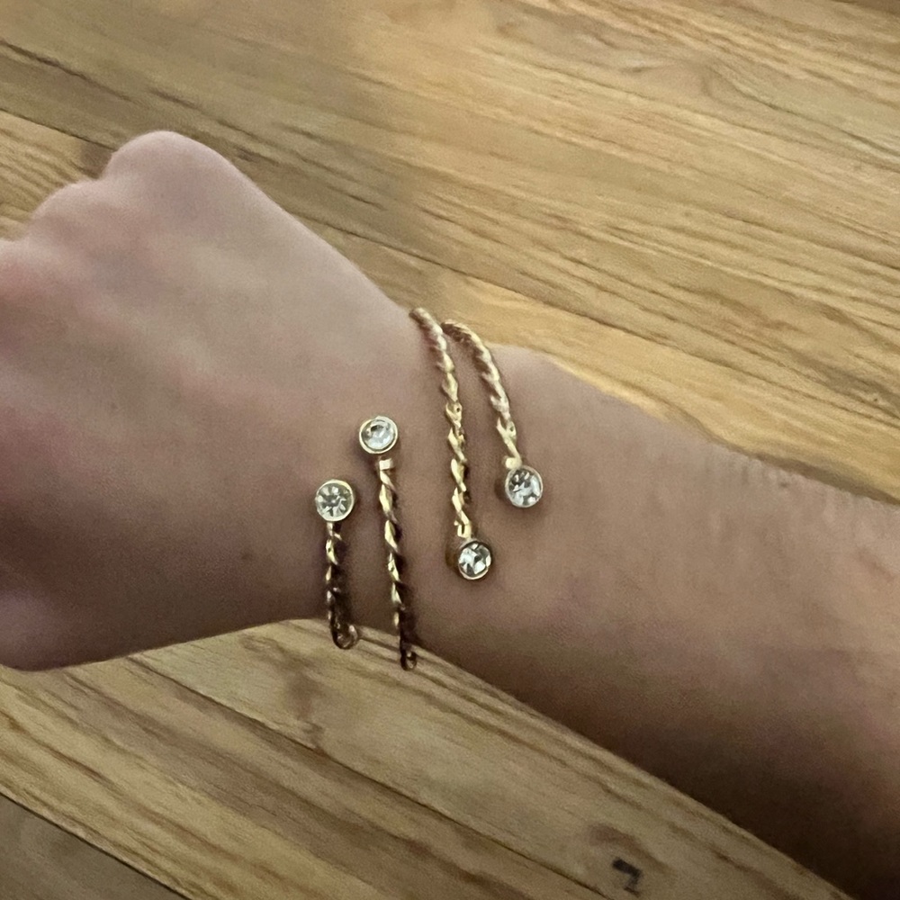 Gold Bangle Bracelet with Stone Accent